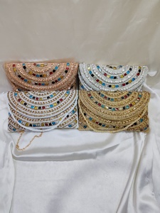 Designer Stone Work Exclusive Handmade High Quality Fashion Multi Color <b>Clutch</b> Bags Flap Closure Polyester for Ladies <b>Weddings</b> - Product Image 2
