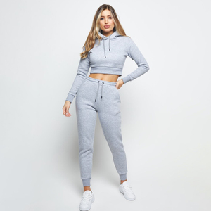 Conjunto de 2 Piezas de Top Corto con Capucha para Mujer con Logotipo Personalizado, Forro Polar Ecológico Impermeable 100% Algodón OEM - Product Image 1