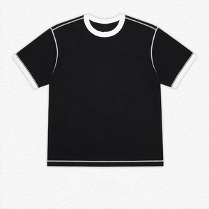 Camiseta Unisex de Punto con Cuello Redondo, Manga Corta, Textura de Algodón, Ribete en Contraste, Estilo Retro, Casual, Urbana - Product Image 5