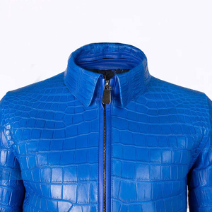 Chaqueta de cuero genuino clásica para hombre, azul, de lujo, con efecto de piel de vaca, estampado personalizado, logotipo personalizado, tallas personalizadas, hecha a mano. - Product Image 2