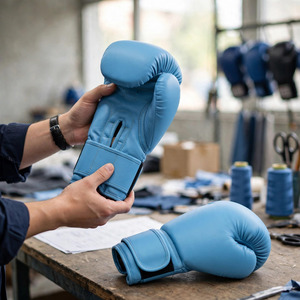 Gants de boxe bleu ciel en gros 10oz 12oz 14oz 16oz - Gants d'entraînement et de sparring en cuir PU avec logo personnalisé - Usine OEM Pakistan - Product Image 2