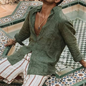 Chemises Hawaïennes d'été en Coton et Lin à Manches Longues pour Hommes – Chemises Hawaïennes en Pur Coton à Séchage Rapide pour la Plage - Product Image 2