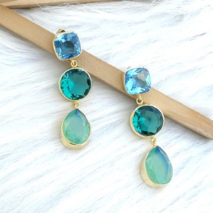 Boucles d'oreilles pendantes de luxe plaquées or 18 carats avec cristaux bleus taille coussin, ovales verts et strass en forme de goutte pour femme, bijoux de soirée - Product Image 2