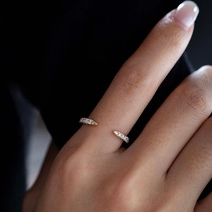 round lab diamond <b>open</b> half eternity <b>ring</b> with pave band <b>ring</b> Bypass Style Pave Diamond Fashion <b>Ring</b> for Boutique Buyers - Product Image 3