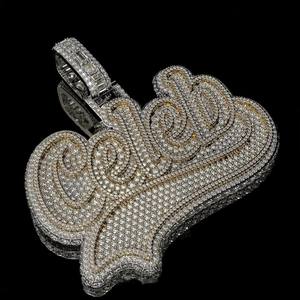 Pendentif Lettre en Argent 925 Plaqué Or 18K de Luxe avec Moissanite Micro-Pavé Taille Baguette, Breloque Thème Unisexe pour Usage Quotidien - Product Image 2