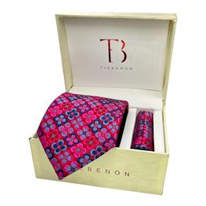 Premium Floral <b>Tie</b> and Pocket Square <b>Set</b> for Men Silk | Feel Printed Necktie Hanky Combo Gift Box | Formal Wear OEM India Style - Product Image 1