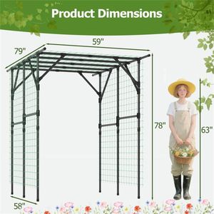 Grande traliccio da giardino antiruggine 200x150x198 cm in ferro con rivestimento in PE per piante rampicanti, elegante recinzione metallica per cancelli - Product Image 3