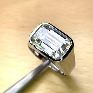 Mens Luxury Moissanite <b>Ring</b> 925 Sterling <b>Silver</b> 14K Gold Plated <b>Plain</b> Band Emerald Cut D Color VVS Certified Bezel Setting 15 - Product Image 2