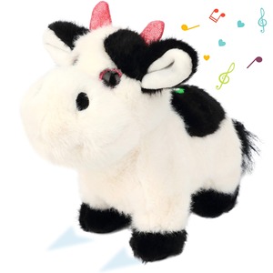 Plush <b>Cow</b> Stuffed Animal Black White Spotted Soft Toy with Red Horns 11CM-30CM for Kids Age 2-4 Years Unisex - Product Image 1