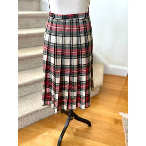 Robe plissée vintage à carreaux rouges, verts et blancs style Stewart, longueur genou, pour femme, vente en gros d'usine - Product Image 3