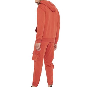 Survêtement à capuche orange pour homme, coupe classique, couleur unie, avec poches latérales, vêtement d'automne, 100% coton respirant - Product Image 3