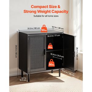 Mobiletto in Rattan con Ripiani Regolabili e 2 Ante Magnetiche, Credenza Decorativa con Gambe in Legno per Soggiorno - Product Image 3