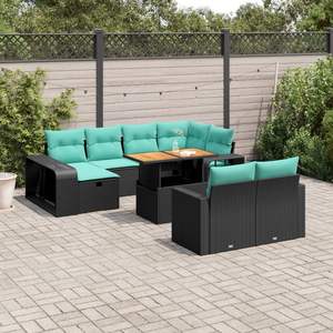 Set Divano da Esterno 11 Pezzi in Polyrattan Nero con Cuscini - Elegante Arredamento da Giardino - Product Image 1