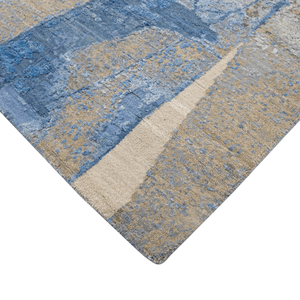 Alfombra Moderna Azul de Lana y Seda Anudada a Mano, de Pelo Corto, con Diseño Abstracto, para Interiores de Lujo - Product Image 6