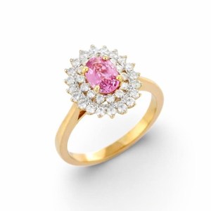 Pink Sapphire 1CT Oval Cut Moissanite Gemstone Floral Cluster Ring Original 10K Solid Gold Fine Anniversary Promise <b>Gift</b> <b>Her</b> - Product Image 2
