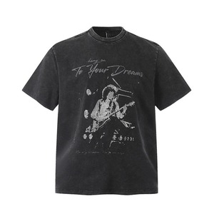 T-shirt en coton pour homme, manches courtes, coupe classique, imprimé avec un motif musical de guitare, col rond, style décontracté, séchage rapide, 180g - Product Image 2