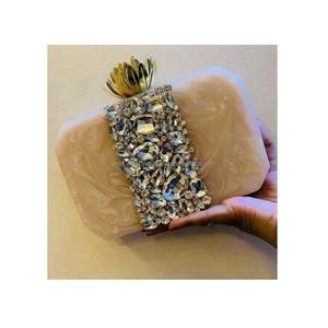 Latest White Resin Waterproof Casting Jewelry <b>Box</b> with Crystal <b>Floral</b> Design Gold Top Lock Handmade Designer Women Party Wedding - Product Image 3