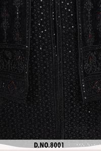 ชุดเชอร์วานีกำมะหยี่สีดำพรีเมียมสำหรับผู้ชาย สไตล์อินโดเวสเทิร์น เหมาะสำหรับงานแต่งงานสุดหรู พร้อมงานปักประณีตและประดับเลื่อม สำหรับโอกาสพิเศษ - Product Image 5