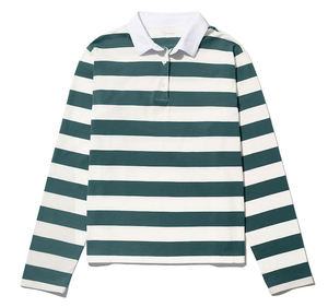 Men's Long Sleeve <b>Striped</b> Polo <b>Shirt</b> Knitted Casual Regular Fit <b>White</b> <b>and</b> <b>Green</b> Patterned Top - Product Image 1