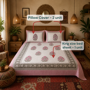 Parure de lit florale 3 pièces en coton 100% de qualité supérieure, imprimée à la main au bloc, taille King, teinture non toxique, respectueuse de la peau, multicolore - Product Image 6