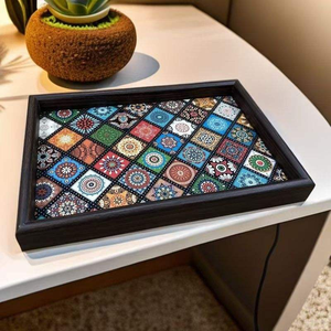 Bandeja Decorativa de Madera de Lujo Estilo Bohemio para Mesa de Centro, Barra de Cocina y Decoración del Hogar - Product Image 1