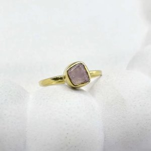 Natural Raw Rose Quartz <b>Adjustable</b> <b>Ring</b> Gold Plated Rough Crystal Healing Gemstone Jewelry for Women - Product Image 1