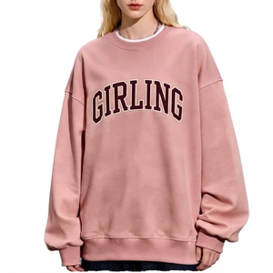 Sudadera Oversize de Cuello Redondo para Mujer, Marca Girling, con Estampado de Letras Rosadas, Tejida en Algodón, para Otoño, Transpirable, Corte Regular - Product Image 1