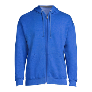 Sweat à capuche zippé décontracté pour homme en polyester/coton, coupe régulière, 300 GSM, en molleton tricoté teint uni, respirant pour l'hiver - Product Image 1