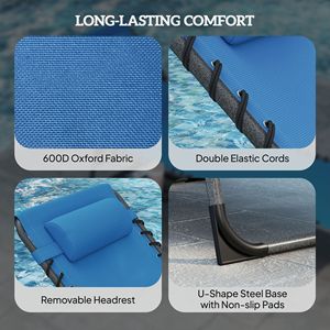 Sdraio Pieghevole Blu da Esterno con Schienale Regolabile a 5 Livelli, Tavolino Laterale Resistente alle Intemperie e Tasca Porta Cuscino per Prendere il Sole - Product Image 5