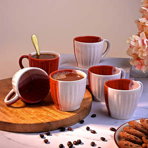 Luxury Red and White Ceramic <b>Tea</b> <b>Cup</b> Set of 6 150ml-200ml Capacity Porcelain Espresso <b>Cups</b> with <b>Saucers</b> BPA Certified - Product Image 1