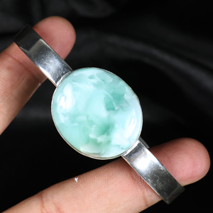 Top Quality Elegant Oval Larimar Statement <b>Bracelet</b> Minimalist <b>Silver</b> Plated <b>Cuff</b> Jewelry for Gift & Wholesale Manufacarers - Product Image 1