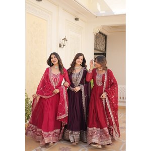 Rich <b>Sequins</b> Embroidered Ball Gown <b>Party</b> Wear with Empire Waistline Made of Organza Fabric - Product Image 5