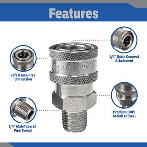 Raccordi Maschio NPT a Connessione Rapida da 1/4'' in Acciaio Inossidabile per Idropulitrici e Accessori per Bevande - Product Image 2