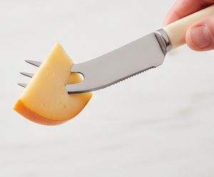 Cuchillo para Queso de Acero Inoxidable con Hoja Curva Dentada y Mango de Plástico Blanco Marfil, Herramienta Duradera para Queso - Product Image 4