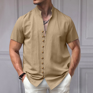 Casual Men's Camisa Hombre Button Down Solid Color Stand-Up Collar Short Sleeve <b>Summer</b> <b>Shirt</b> Male - Product Image 5