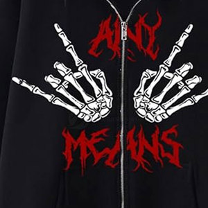 Sudadera con capucha gótica unisex negra de forro polar con estampado de manos de esqueleto, estilo oversize para otoño - Product Image 6