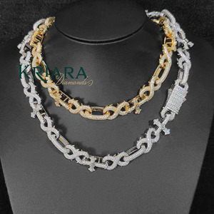 Collier chaîne en moissanite, argent S925 plaqué or rose, chaîne à maillons hip-hop, motif à pointes, à porter tous les jours, unisexe - Product Image 1