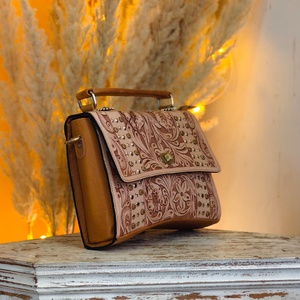 Hand Tooled Florals Carved Premium Quality 100% Genuine Leather Business Briefcase Laptop Handbags Vintage Fashionable Hand Bags - Product Image 2