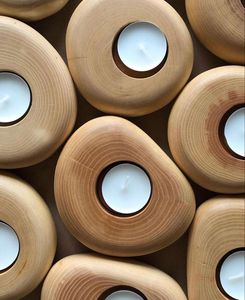 Porte-bougie décoratif en bois, support à bougie chauffe-plat rustique fait main pour la décoration intérieure, centre de table de mariage, fête - Product Image 6
