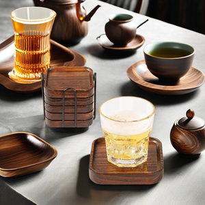 Natural Acacia Wood <b>Drink</b> <b>Coaster</b> Set Square Wooden <b>Coasters</b> for <b>Drinks</b> Kitchen Tabletop Protection for Dining Occasions - Product Image 4