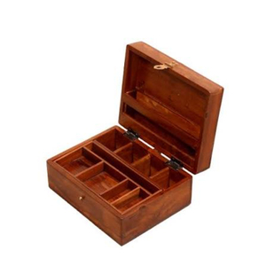 Boîte à bijoux en bois avec des sculptures florales complexes et des incrustations en laiton, logo personnalisé, boîte à bibelots vintage en bois de Sheesham, organisateur en promotion - Product Image 6