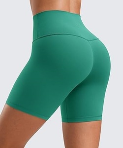 Leggings et shorts de yoga et de cyclisme pour femmes et filles, couleur unie, coupe ajustée, taille haute, en nylon extensible, style cycliste - Product Image 3