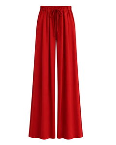 Pantalon large rouge personnalisé pour femme, taille haute, avec cordon de serrage, coupe décontractée, droit, doux et confortable, idéal pour la détente et la mode. - Product Image 1