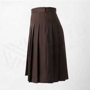 Women Pleated Knee-Length Skirt Solid Color Regular Waist Woven Fabric All Seasons Style - Product Image 3