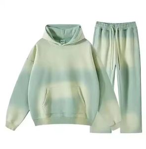 Survêtements imprimés délavés à l'acide effet soleil, avec logo personnalisé, en molleton bouclette 340 g/m² épais, coupe longue, style jogging évasé - Product Image 2