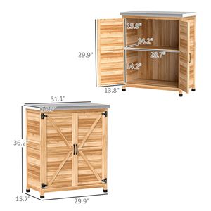 Tavolo da Preparazione per Giardino/Patio in Legno Naturale con Piano in Metallo, Doppie Ante e Ripiano - Product Image 3