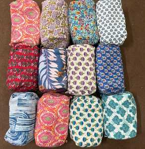 Set of 3 Quilted Cotton Striped <b>Makeup</b> Bags Toiletry Pouches Travel Organizer Cosmetic Bags with Rope Handle Zipper Closure - Product Image 1