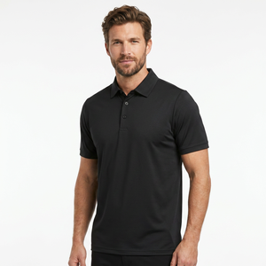 Polo à manches courtes pour homme, noir, 100% polyester, séchage rapide, décontracté, tricoté, design uni, coupe classique - Product Image 3