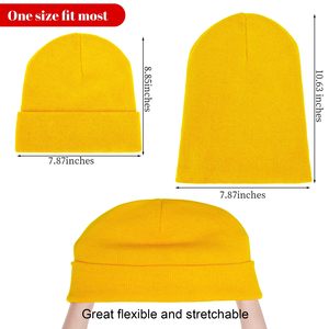 หมวกบีนนี่สีเหลือง ยูนิเซ็กส์ สีพื้น ถักนิตติ้ง หมวกฤดูหนาว สไตล์ลำลอง อะคริลิก 100% ขนาดผู้ใหญ่ 56-58 ซม. ปักลาย 3 มิติ - Product Image 2
