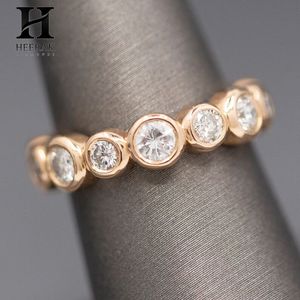 Anillo de eternidad con diamantes redondos engastados en bisel, banda de oro rosa de 14K/18K, anillo de compromiso y aniversario de bodas para mujer - Product Image 6